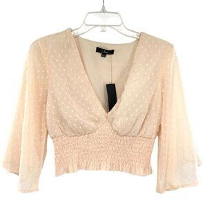 Lulu's Brightest Bliss Swiss Dot Flutter Sleeve Smocked Top Cropped New